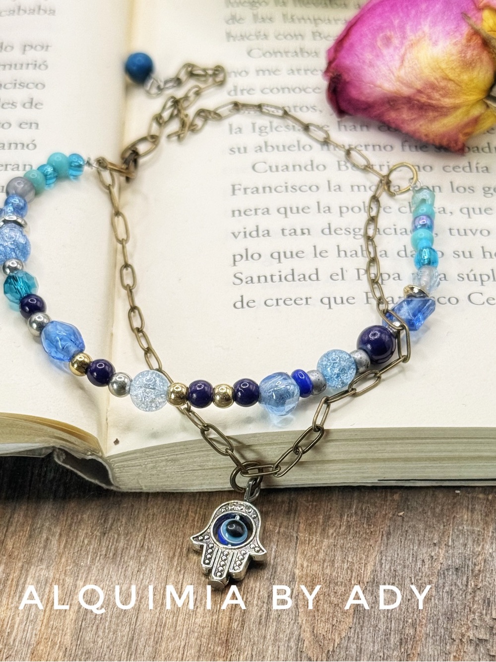 Dainty layers Blue lapis Beaded Hamsa Bracelet with Mixed Beads